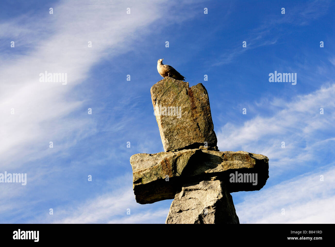 Le Haida monument à Sunset Park Une mouette s'installer sur le haut le ciel est bleu et ensoleillé avec des nuages cirrus Banque D'Images