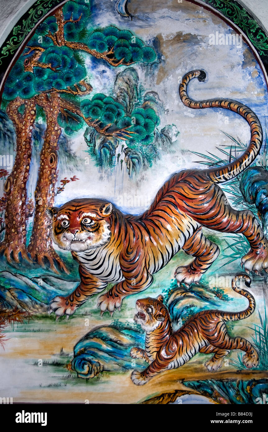 Quartier chinois de Malacca en Malaisie Le Bouddhisme Bouddhiste chinois art peinture tiger Temple du Bouddha Banque D'Images