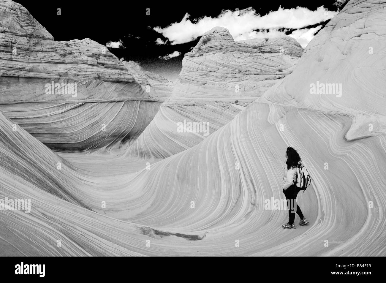 L'exploration de la vague, le Coyote Buttes North Vermillion, Désert, Arizona Banque D'Images