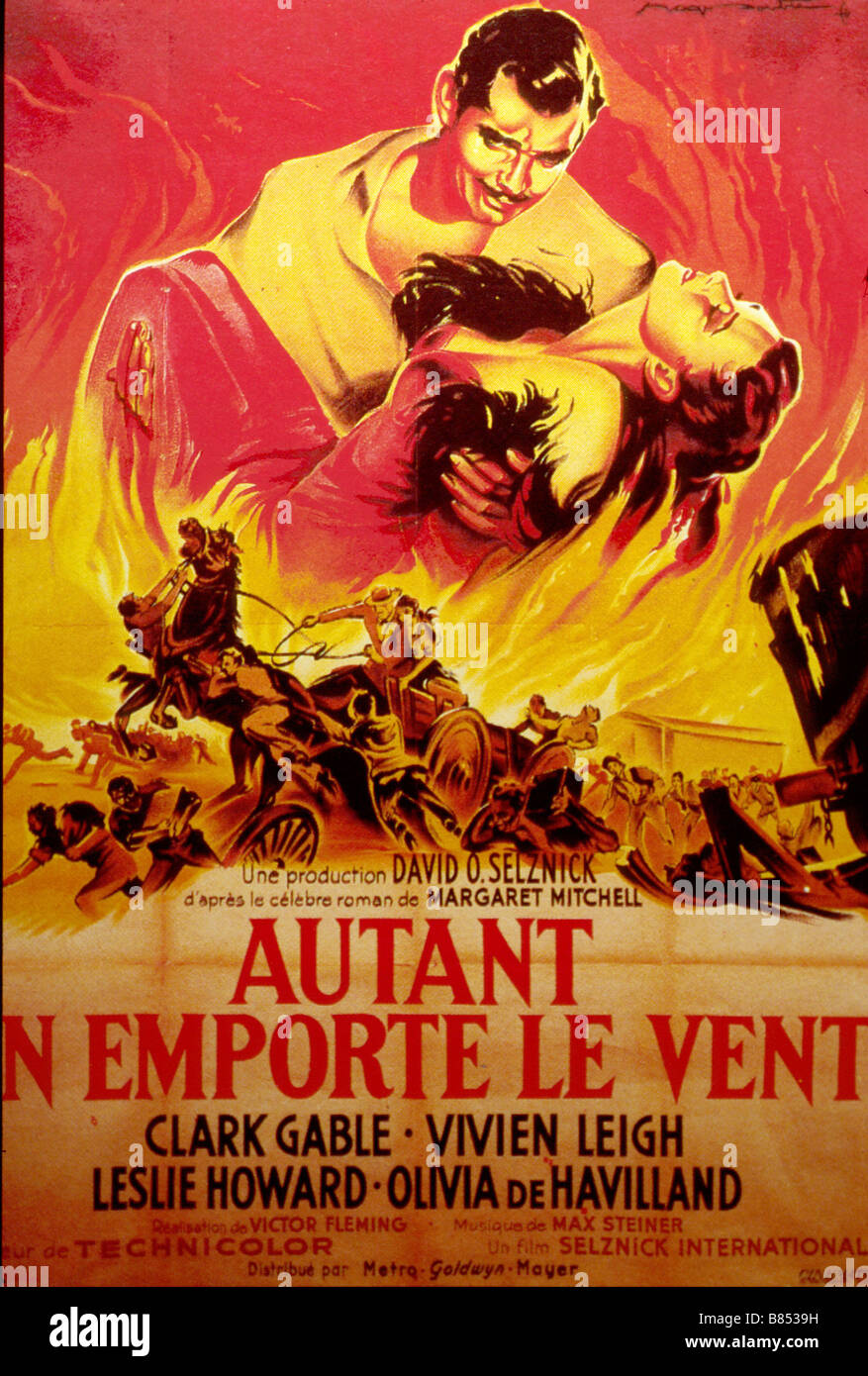 Autant en emporte le vent Année : 1939 - USA Réalisateur : Victor Fleming Clark Gable Vivien Leigh Film poster (Fr) Banque D'Images