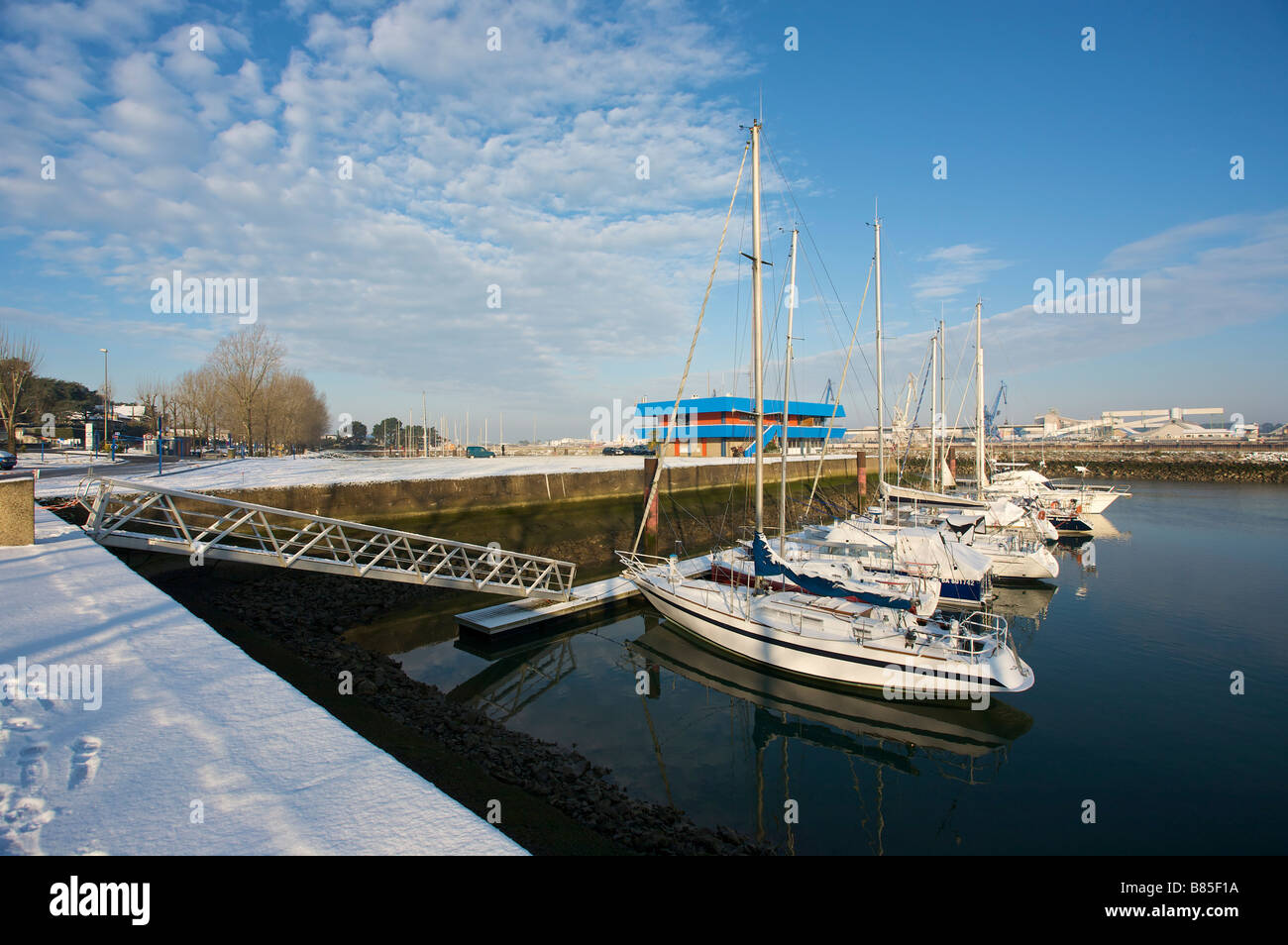 Le port sous la neige Anglet Pays Basque France Banque D'Images