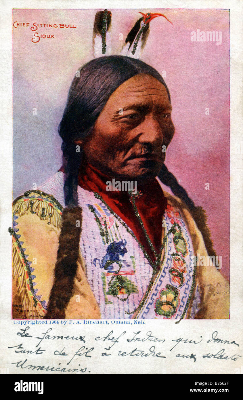 Carte postale représentant chef indien Sioux 'Sitting Bull' Banque D'Images