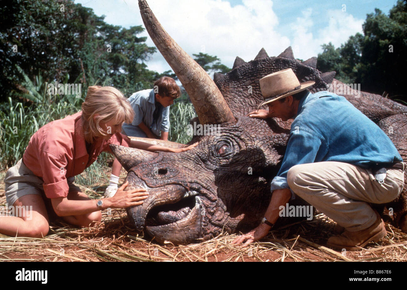 Jurassic Park Année : 1993 USA Réalisateur : Steven Spielberg, Laura Dern, Joseph Mazzello, Sam Neill Banque D'Images