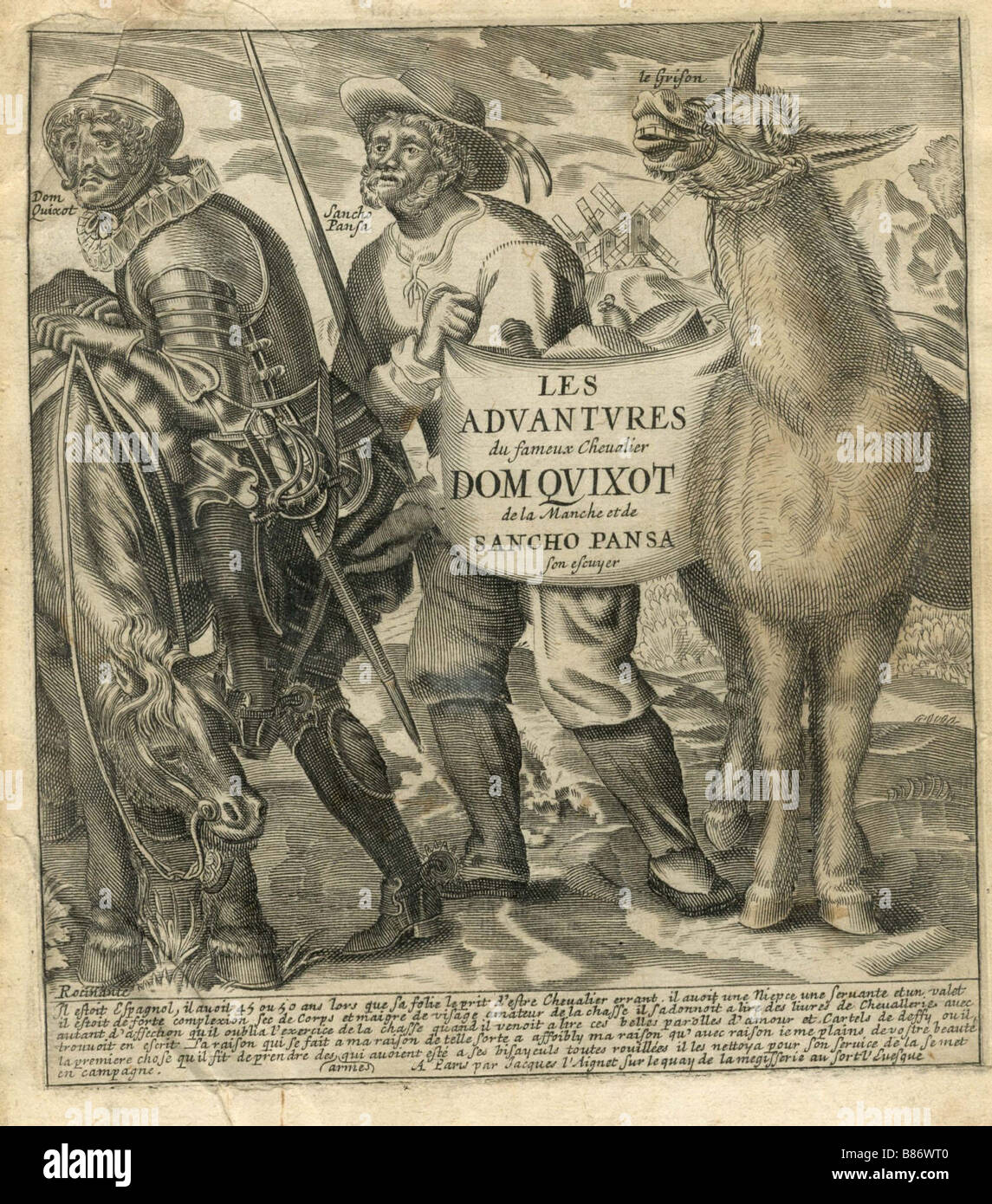 Don Quichotte et Sancho Panza. Titre-frontispice. Banque D'Images
