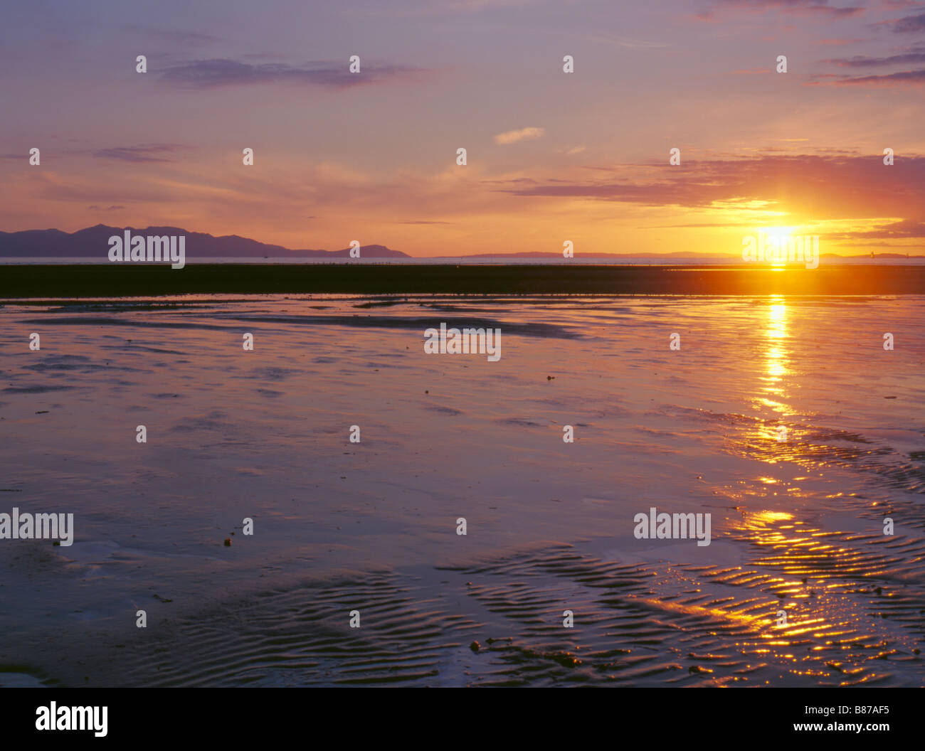 Coucher de soleil sur le Kyles de Bute et d'Arran Brassie, Troon, Ayr, Ayrshire, Strathclyde, Écosse, Royaume-Uni. Banque D'Images