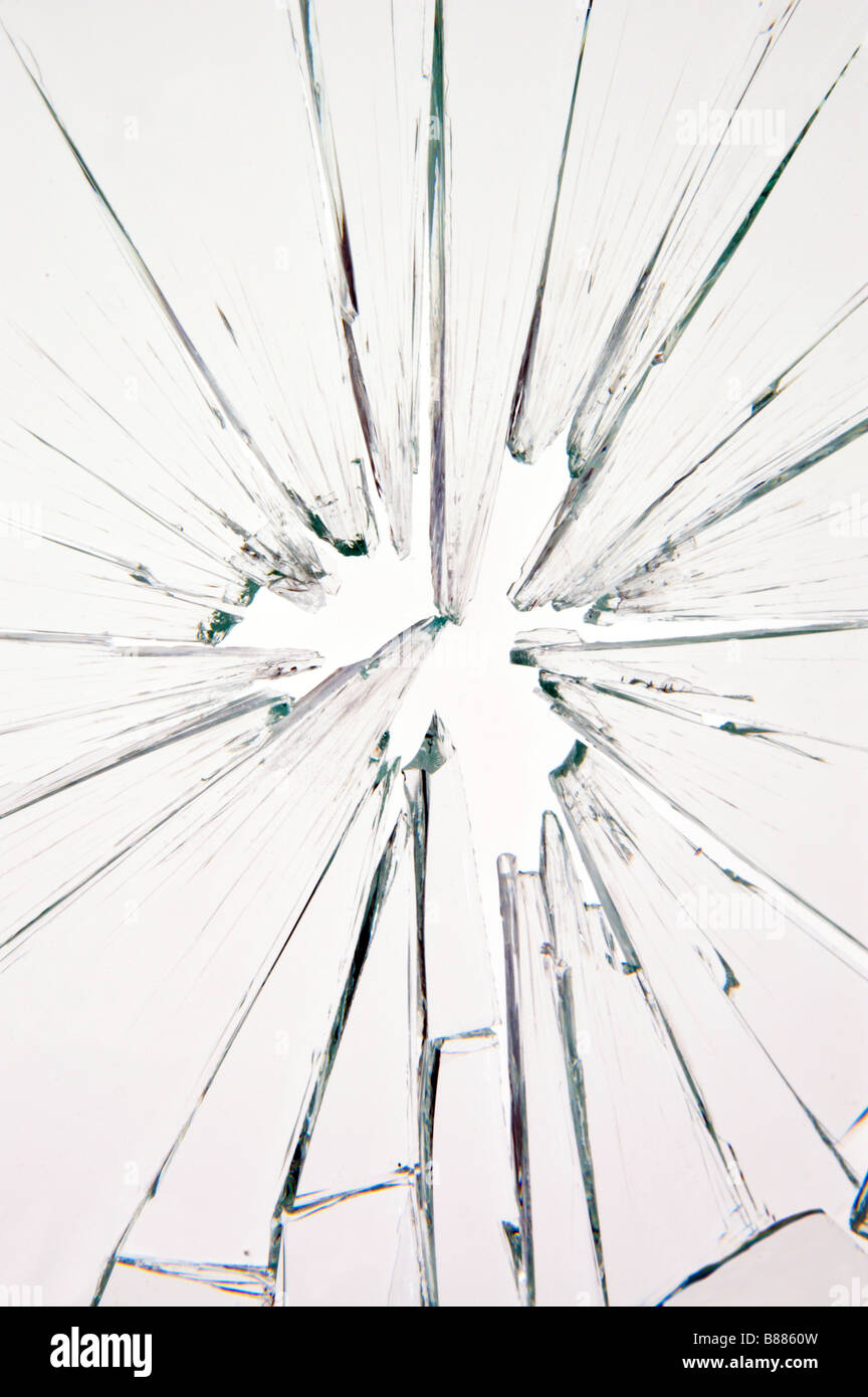 Point d'impact sur un panneau de verre Banque D'Images