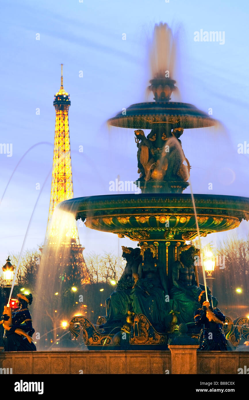 PARIS PLACE DE LA CONCORDE DE NUIT Banque D'Images