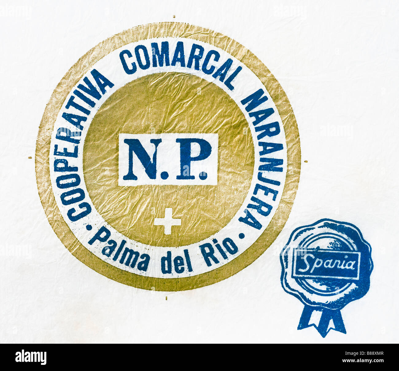 Agrumes wrapper à partir de l'Espagne - NP illustration logo sur du papier absorbant. Banque D'Images