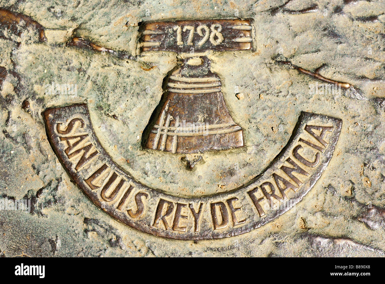 Mission San Luis Rey de Francia statue sur la plaque à la California State University Sacramento Banque D'Images