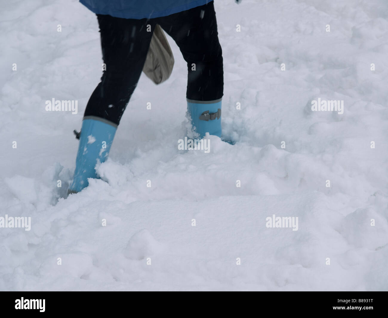 Bottes bleu à pied dans la neige Banque D'Images