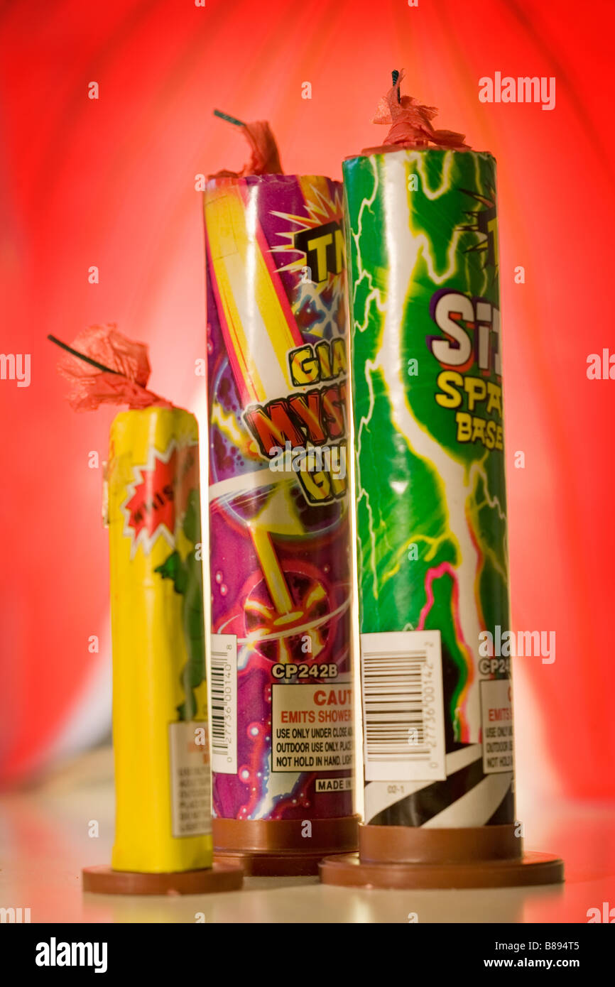 Trois feux d'artifice fontaine Banque D'Images