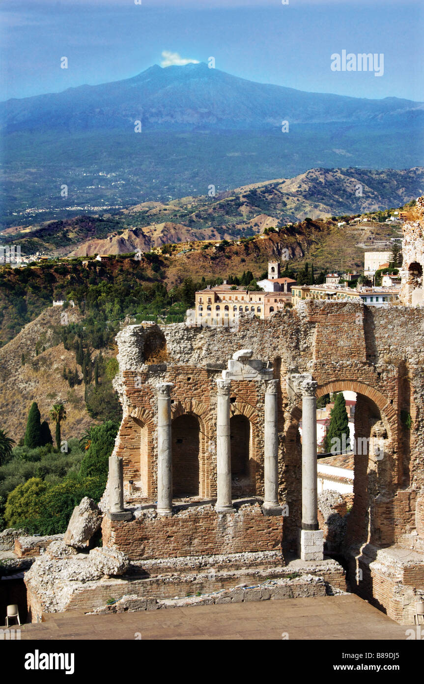 Théâtre grec Taormina Sicile Banque D'Images
