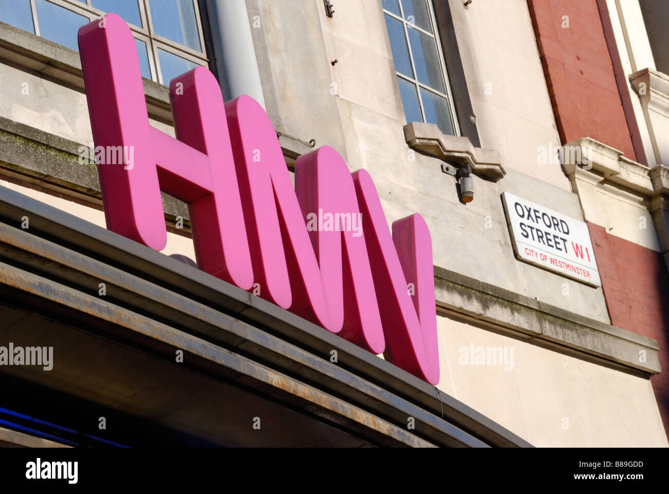 HMV record shop sign in Oxford Street London England Banque D'Images