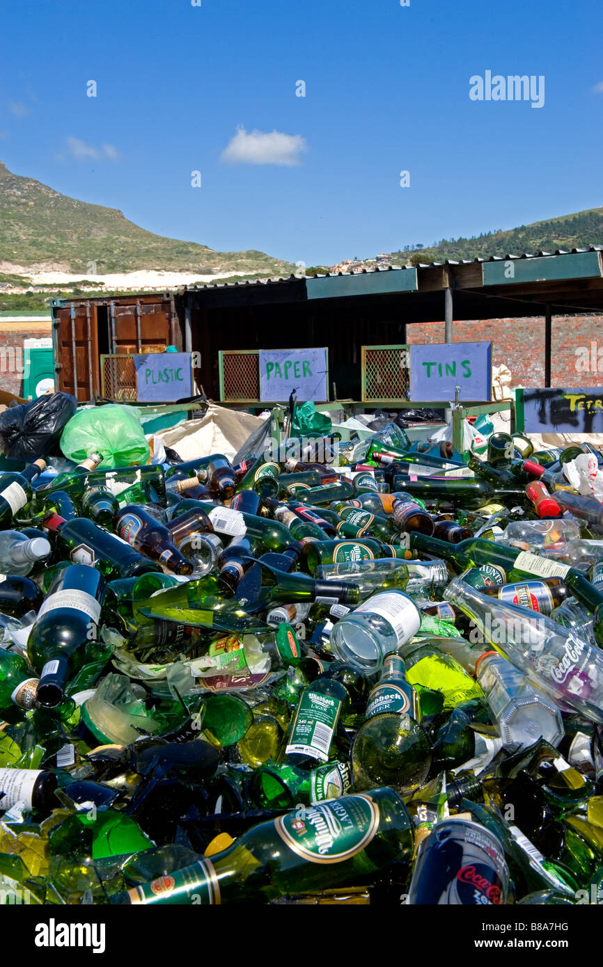 Point de collecte pour recyclage à Hout Bay, près du Cap, Afrique du Sud Banque D'Images