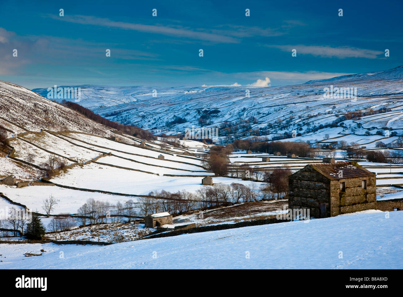 Swaledale supérieure en hiver Yorkshire Dales National Park Banque D'Images