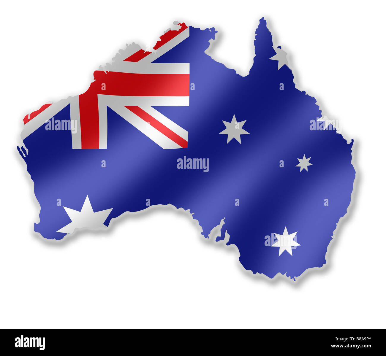Australie Australian Carte Pays contours avec l'intérieur du drapeau national Banque D'Images
