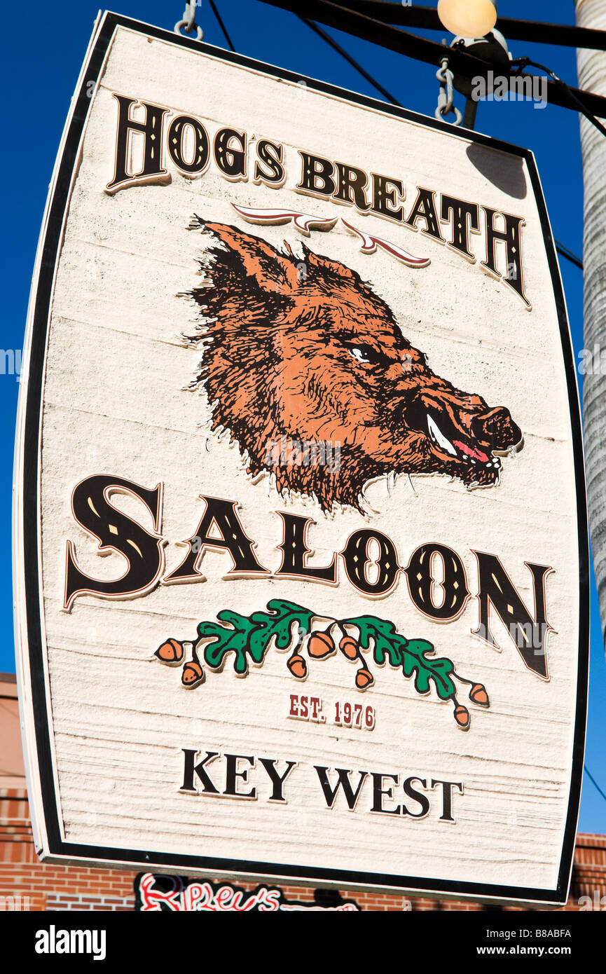 Signer pour les porcs Breath Saloon off Duval Street, Old Town, Key West, Florida Keys, USA Banque D'Images
