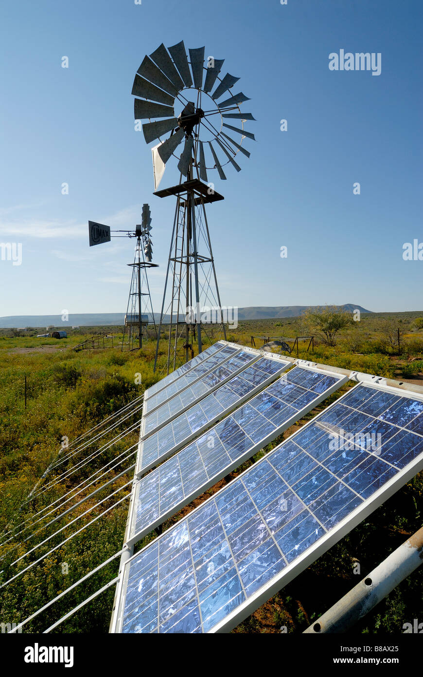 Panneaux de cellules solaires produisent de l'électricité sur la ferme du nord de l'Nieutville Cape Afrique du Sud Banque D'Images