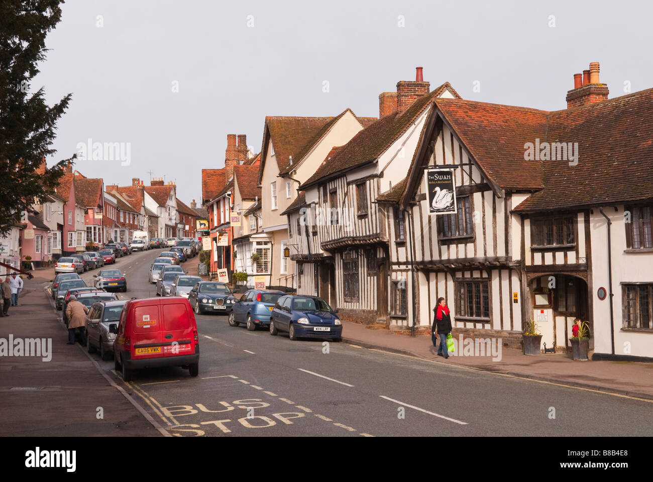 Une vue sur la rue principale jusqu'à Lavenham Suffolk,,UK Banque D'Images