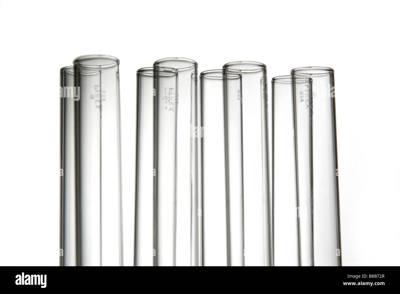 Ensemble de tubes à essai en verre Banque D'Images