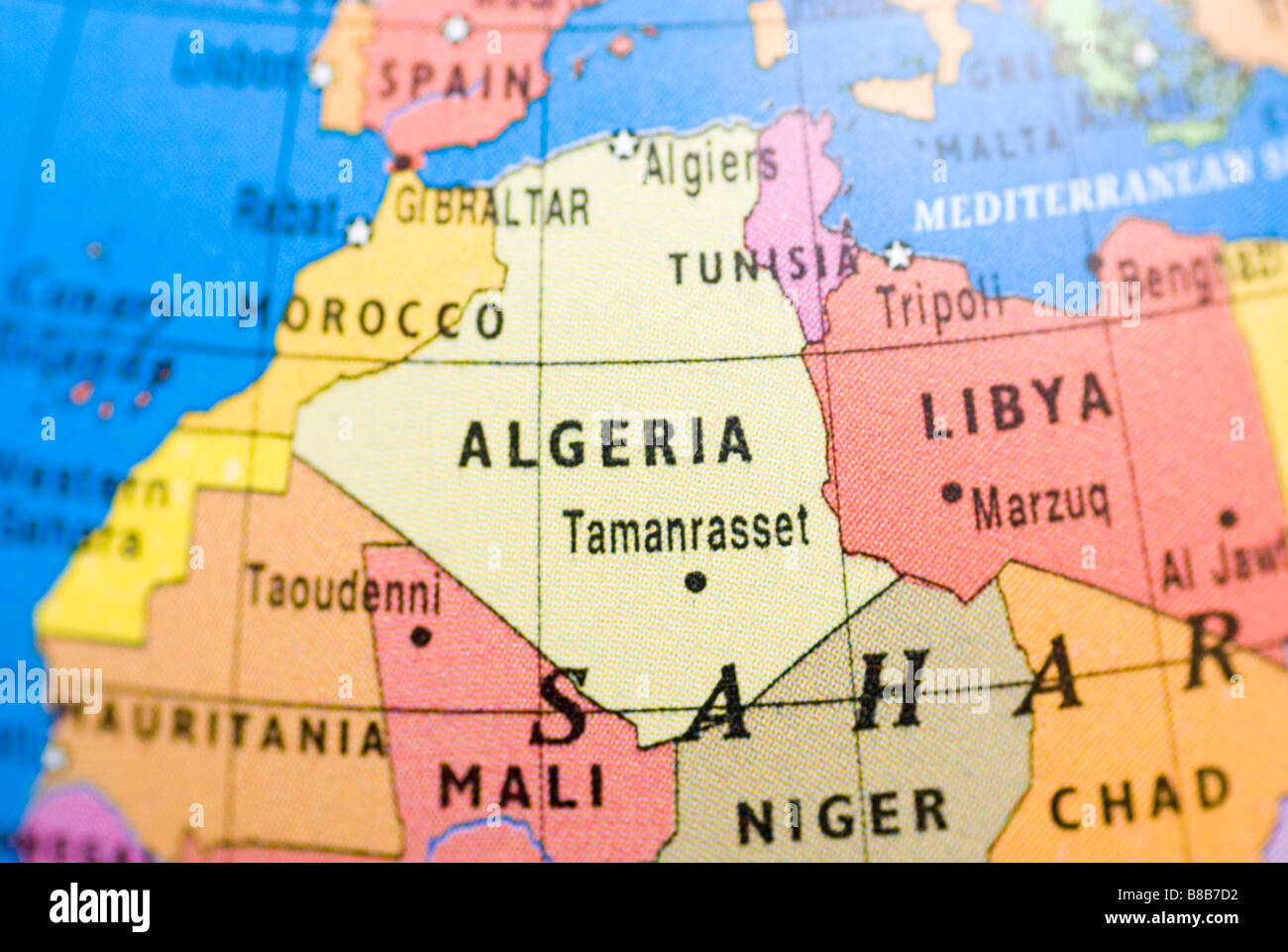 A proximité de l'Algérie sur la carte Banque D'Images