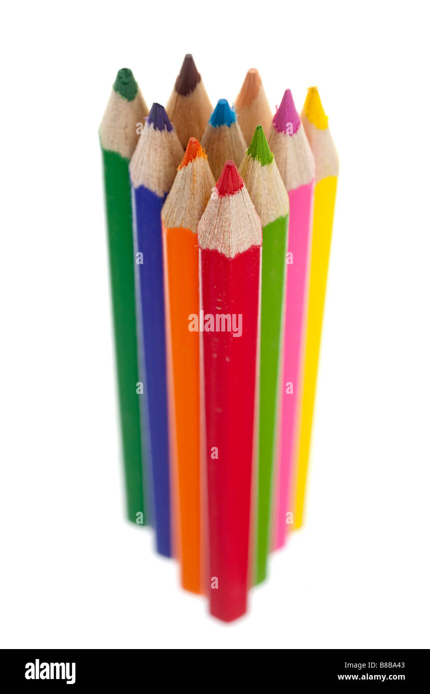 Crayons de couleur mixte empilés Banque D'Images
