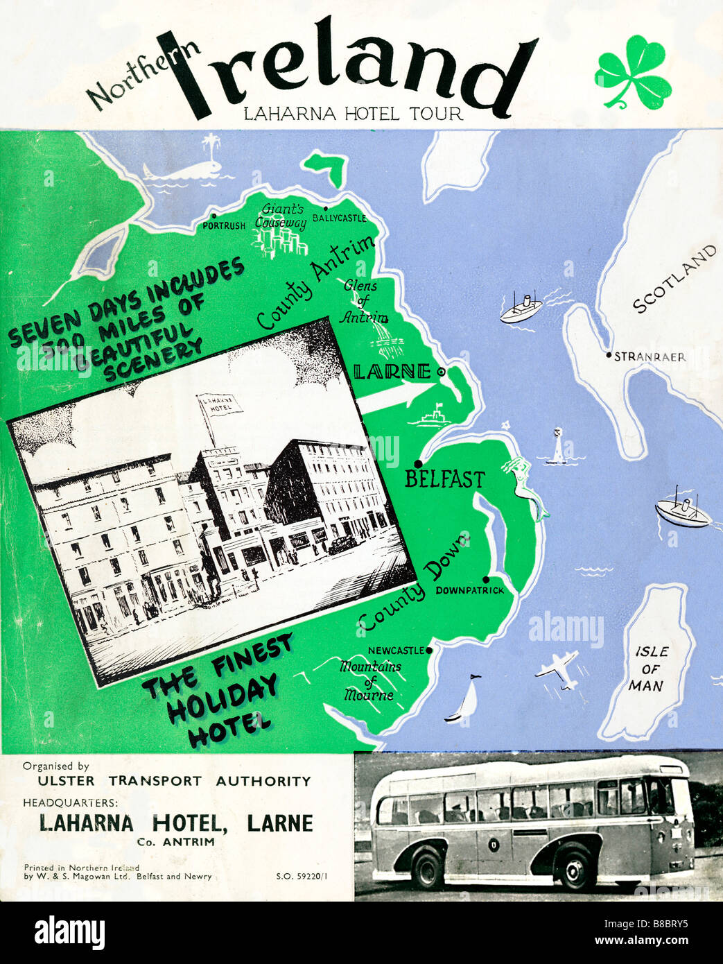 Visite de l'Irlande du Nord 1955 Couverture brochure pour un circuit touristique d'Ulster basé à Larne Co Antrim Banque D'Images