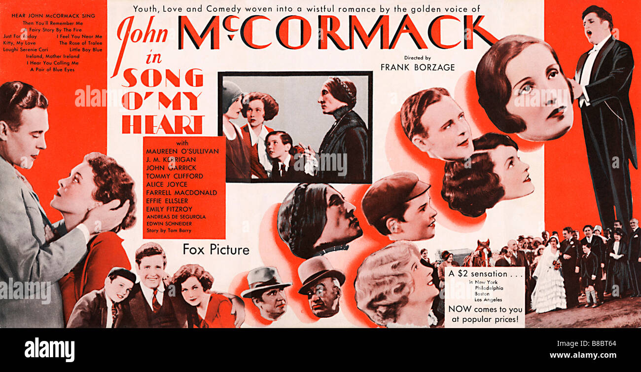 Chanson O mon coeur la publicité brochure 1930 Hollywood film encore de romance avec le chanteur John McCormack Banque D'Images