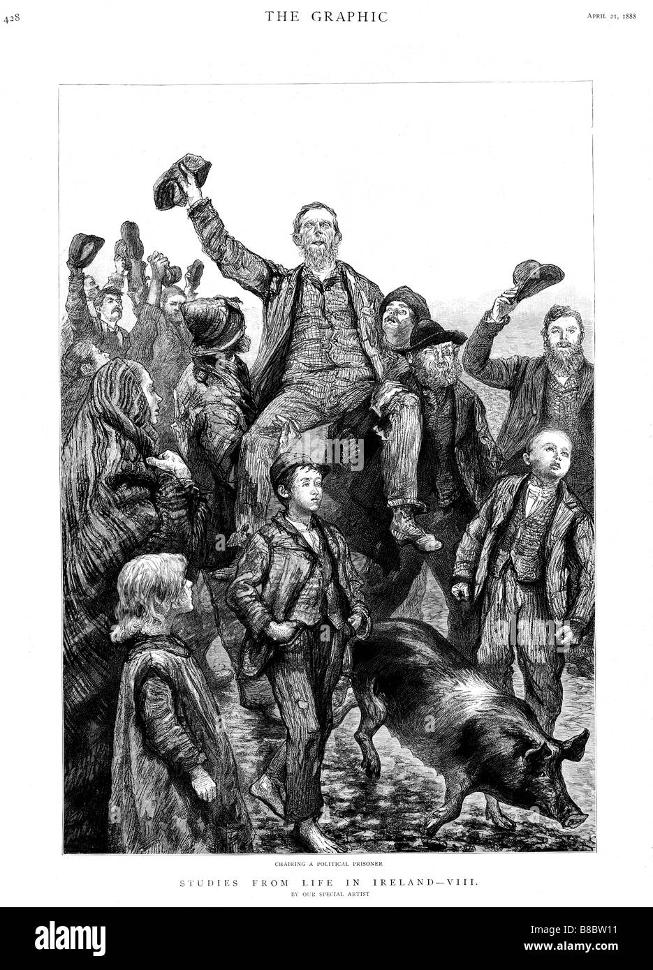 La présidence d'un prisonnier politique 1888 Gravure de la vie en Irlande avec un héros local acclamé dans les rues Banque D'Images