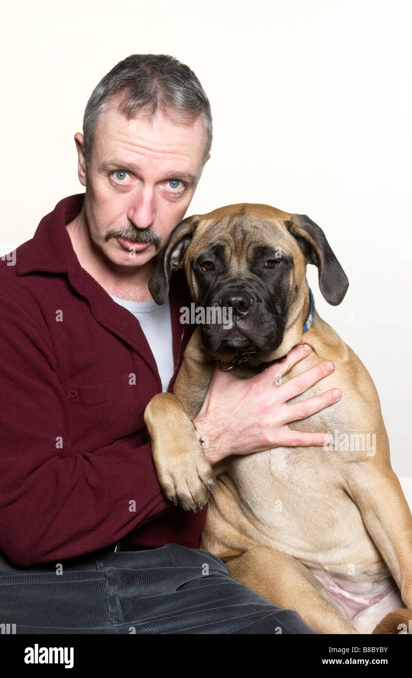 Propriétaire de chien de Mastiff Portraits Banque D'Images