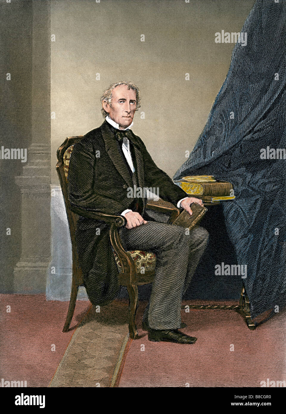 Le président des États-Unis John Tyler. À la main, gravure sur acier Banque D'Images