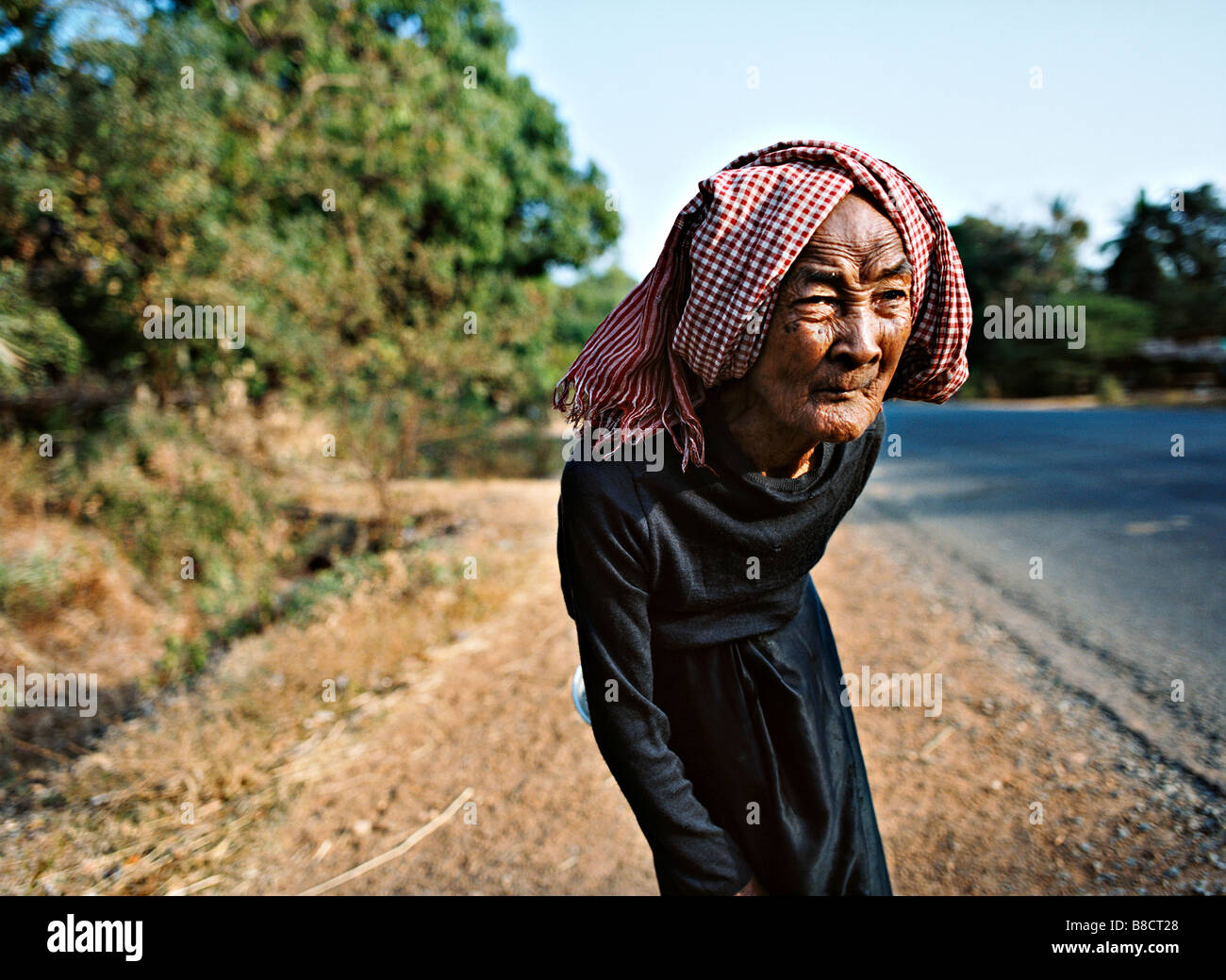 90 ans, femme khmère Kompong Chhnang, Cambodge Banque D'Images