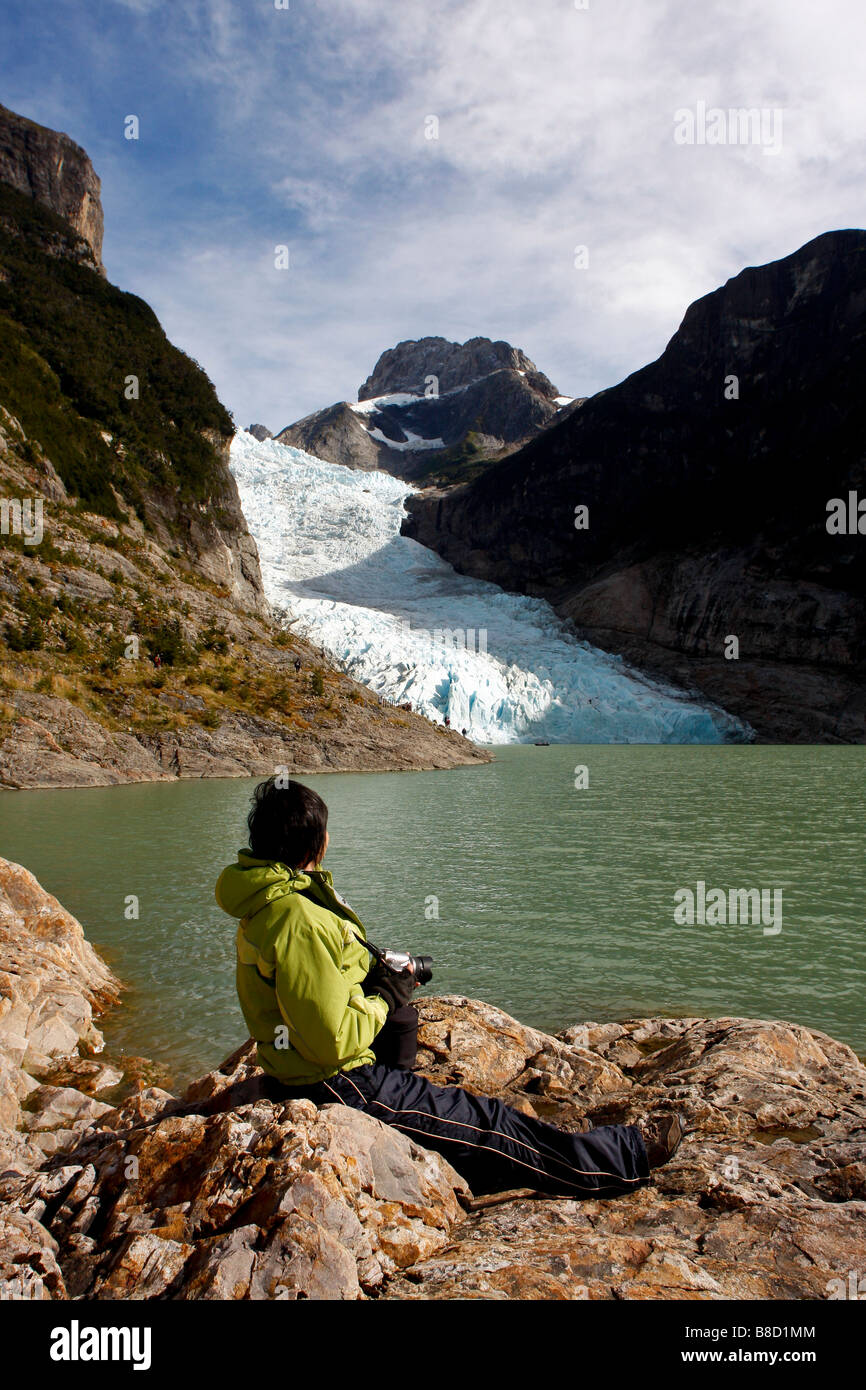 Femme chinoise la Patagonie Chilienne Parc National Torres del Paine Banque D'Images