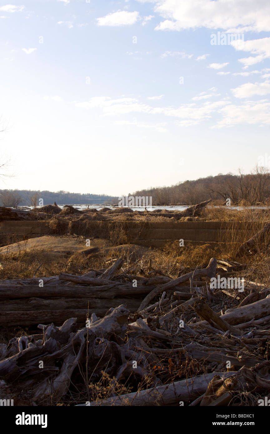 Vue sur la James River, à partir de Belle Isle, Richmond. Banque D'Images