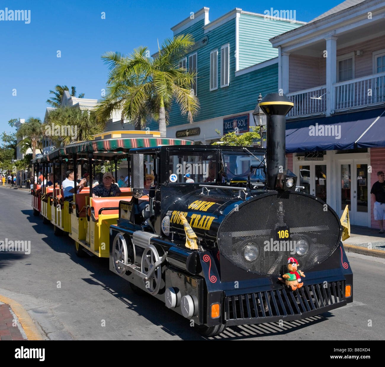 Train Touristique Conques sur Duval Street, Old Town, Key West, Florida Keys, USA Banque D'Images