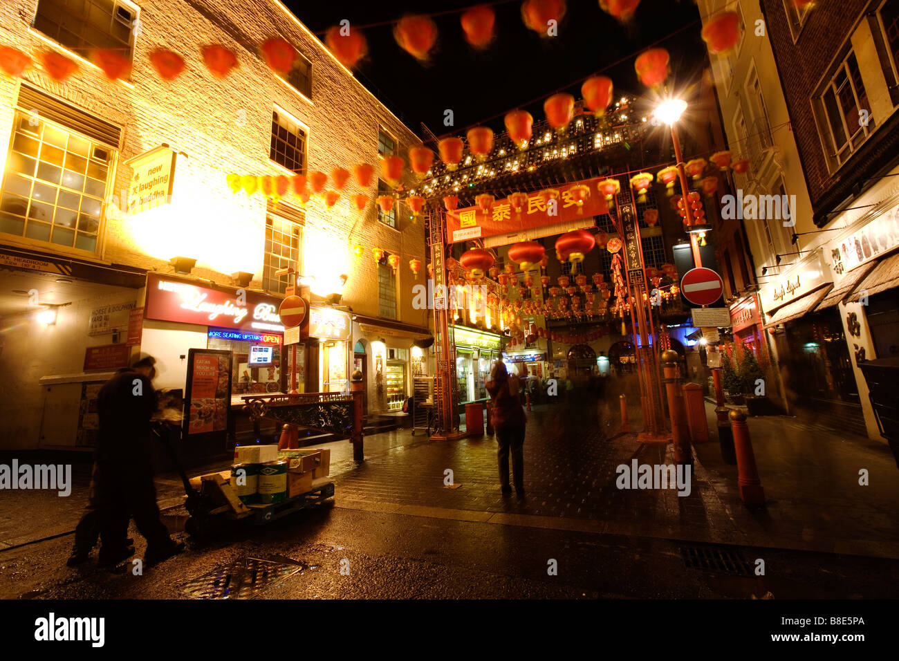 China town à Londres la nuit pendant le Nouvel An chinois. Banque D'Images