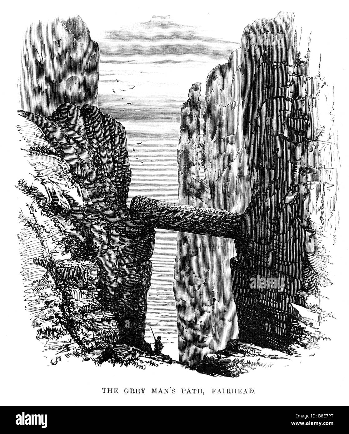 Mans gris tête juste chemin 1874 Gravure de la falaise sur la côte nord de l'Irlande Banque D'Images