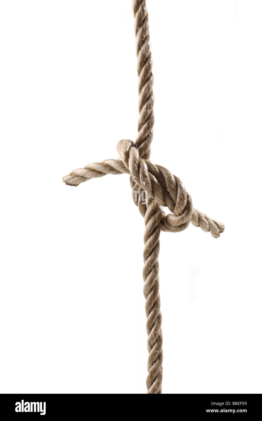 Deux cordes attachées ensemble dans un noeud Banque D'Images