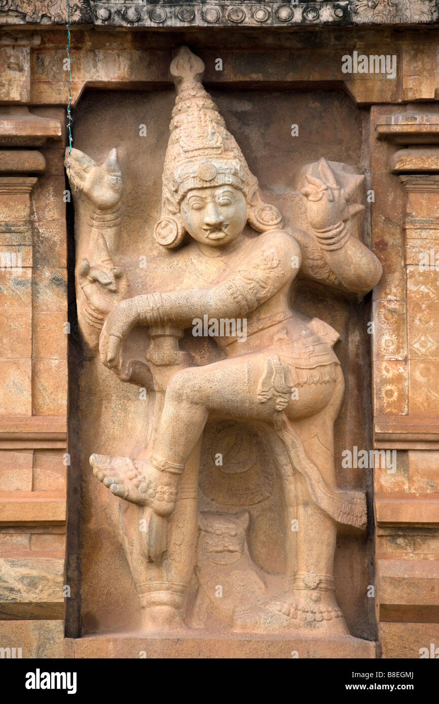 Dieu hindou sur le Brihadishvara du Rhône dans la région de Tamil Nadu au sud de l'Inde - Site du patrimoine mondial de l'UNESCO Banque D'Images