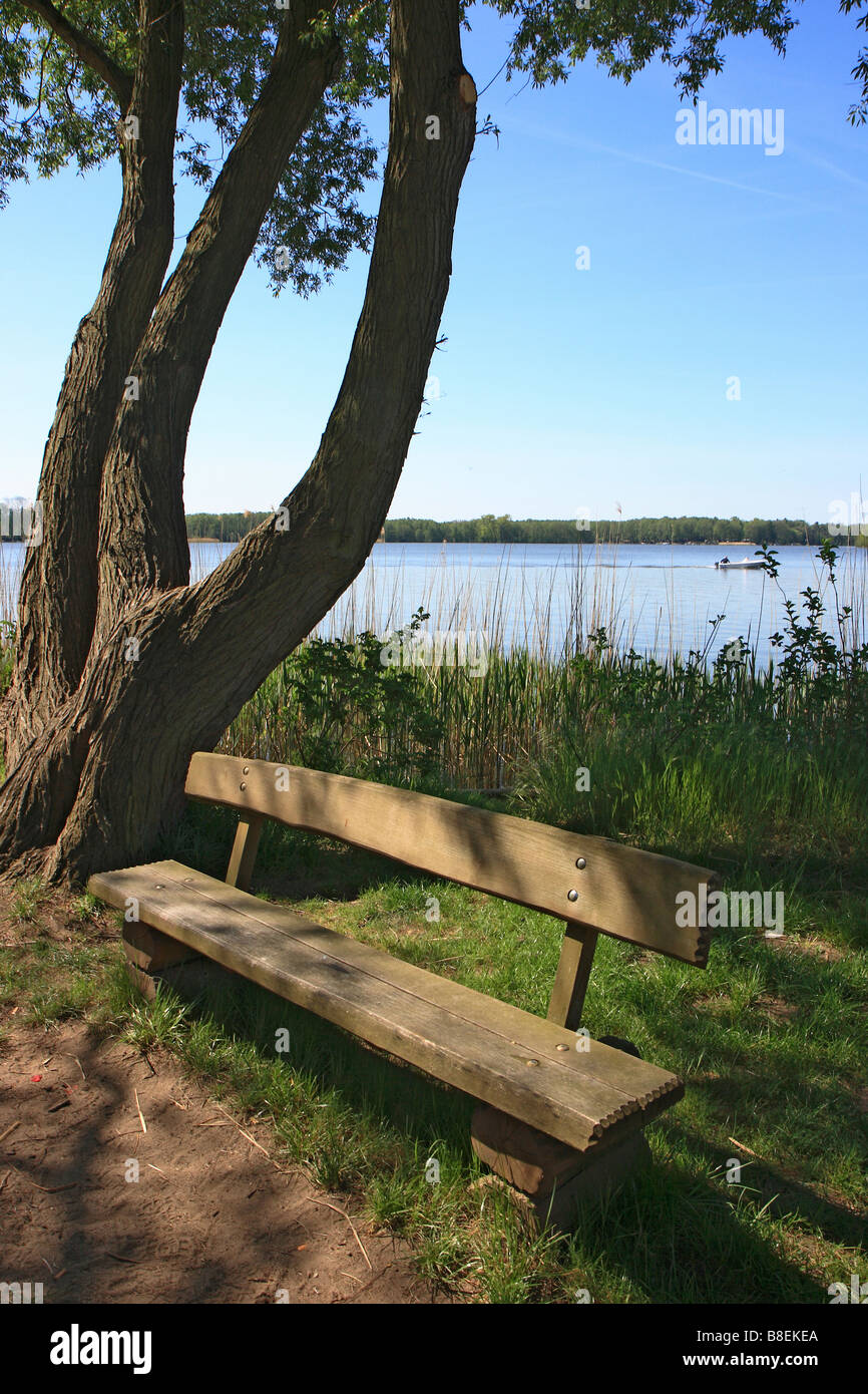 Banc vide près du lac, l'Allemagne, Teupitz Banque D'Images