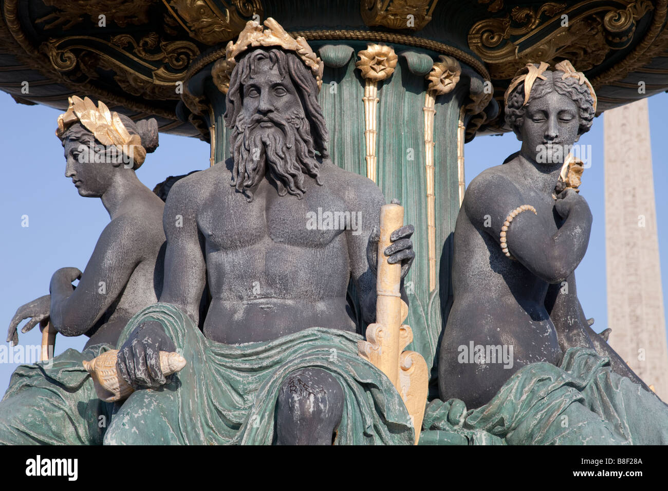 Détail de la fontaine des Mers fontaine à la place de la Concorde, Paris Banque D'Images