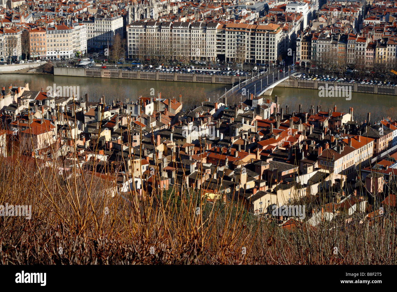 Vue de Lyon à partir de la colline de Fourvière Banque D'Images