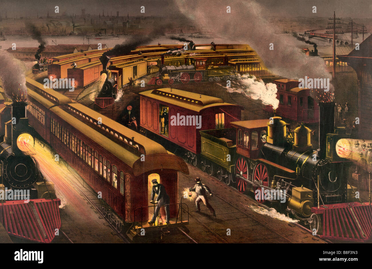 Scène de nuit à un carrefour Banque D'Images