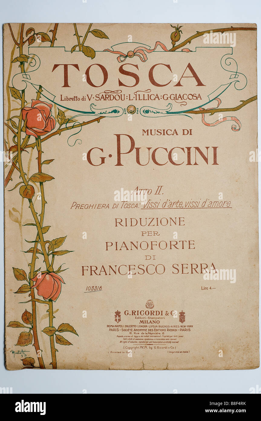 Une feuille de musique de Giacomo Puccini opéra 'Tosca' Banque D'Images