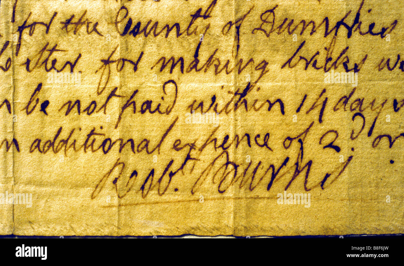 Robbie Robert Burns Dumfries Museum signature écrite, poète écossais Scotland UK literature Banque D'Images