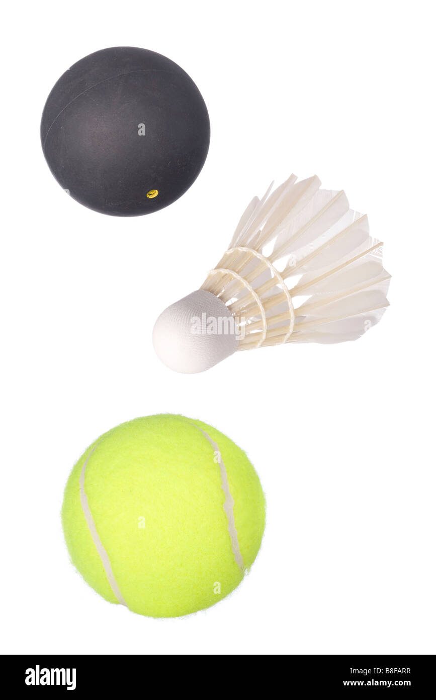 Boules d'isolé plein tennis squash et badminton volant Banque D'Images