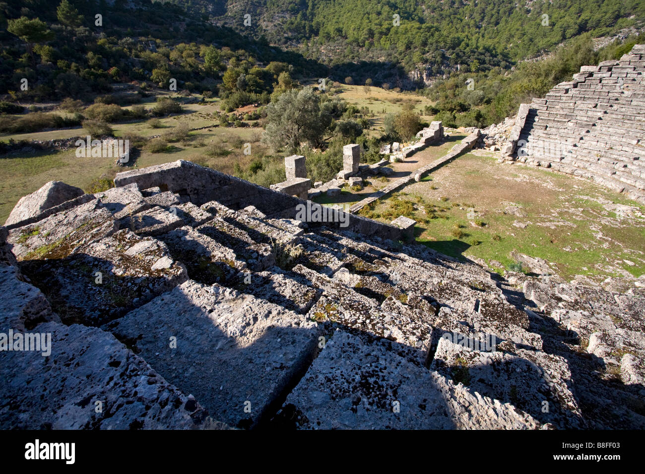 Les vestiges d'un amphithéâtre romain de Pinara, Turquie Banque D'Images
