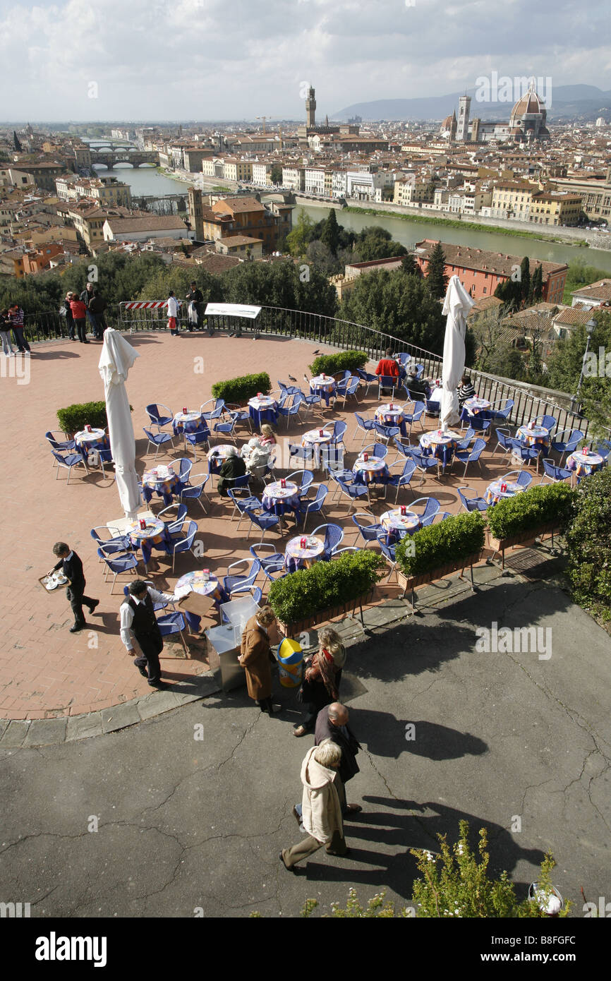 Café, Piazzale Michelangelo, Florence, Toscane, Italie Banque D'Images