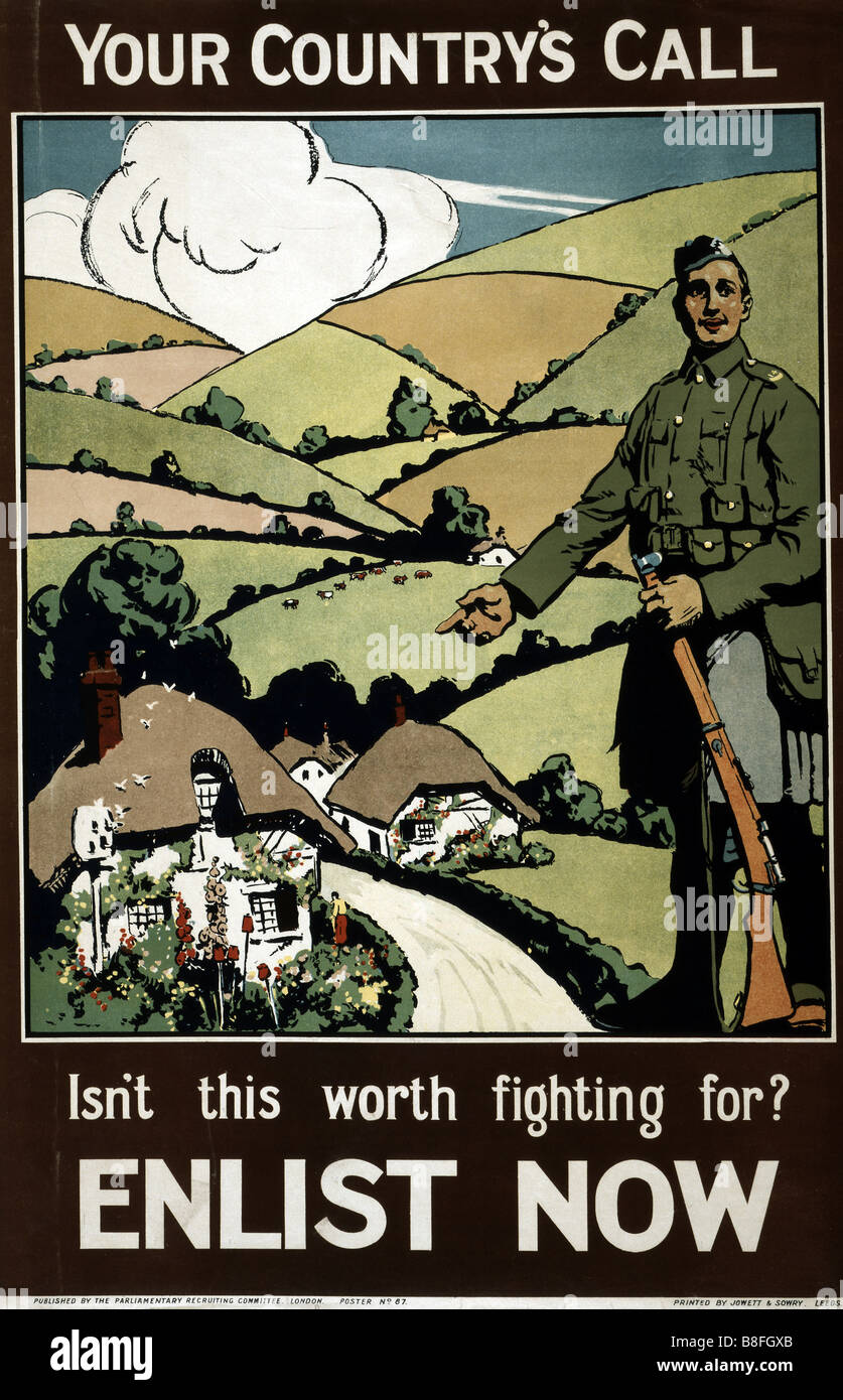 La Première Guerre mondiale affiche de propagande et de recrutement britannique exhorte les hommes à "s'enrôler maintenant". Banque D'Images