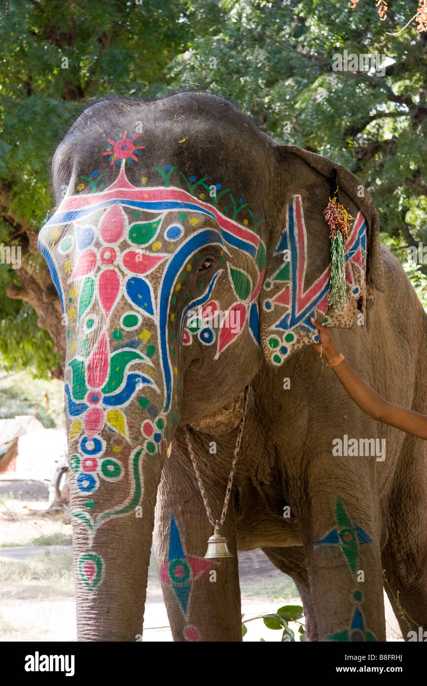L'éléphant peint décoré Ranakpur Rajasthan Inde Banque D'Images